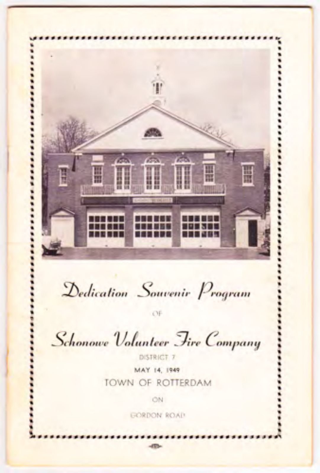 Dedication souvenir program, Schonowe Volunteer Fire Company.